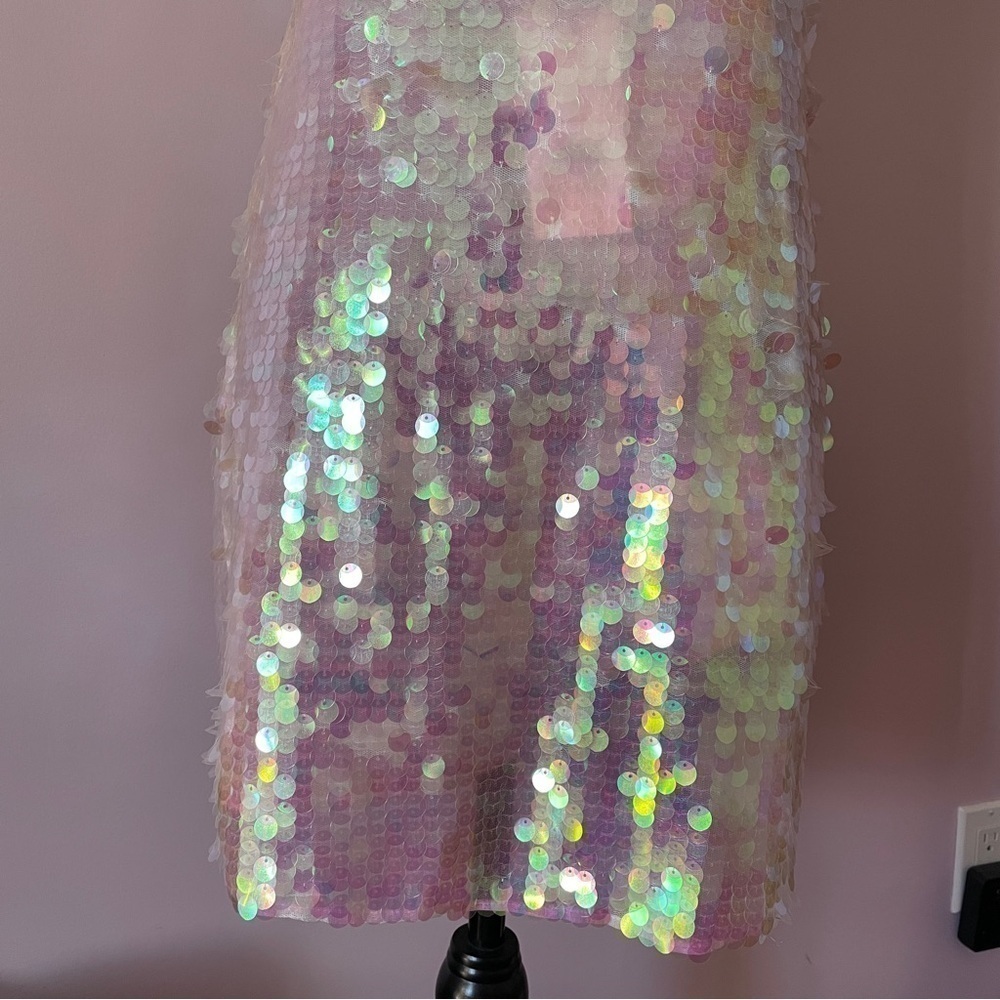 NEW! LoveShackFancy- Kumi Sequin Statement Dress Pink Iridescent Size Small - Picture 14 of 16
